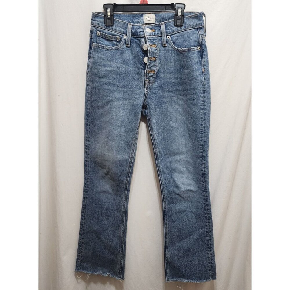 J.Crew Denim Blue Jeans Button Fly Cropped Frayed Hem Size 26